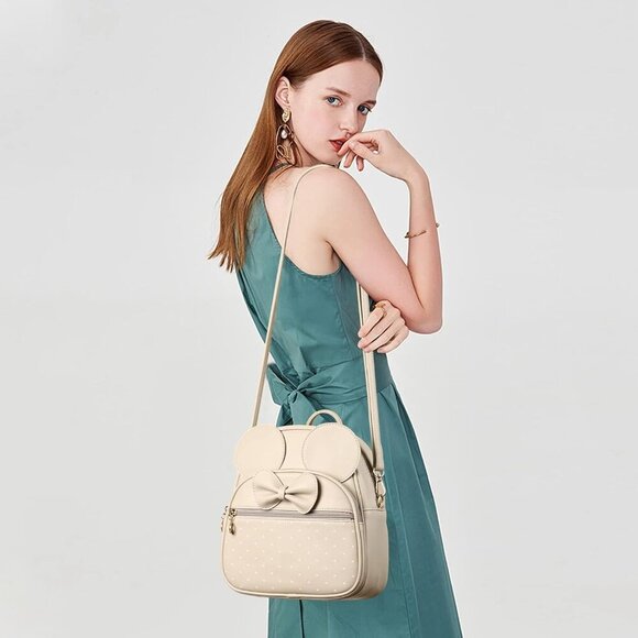 Girls Mini Backpack Bowknot Polka Dot Cute Daypacks Convertible Shoulder Bag Pur - Picture 6 of 7